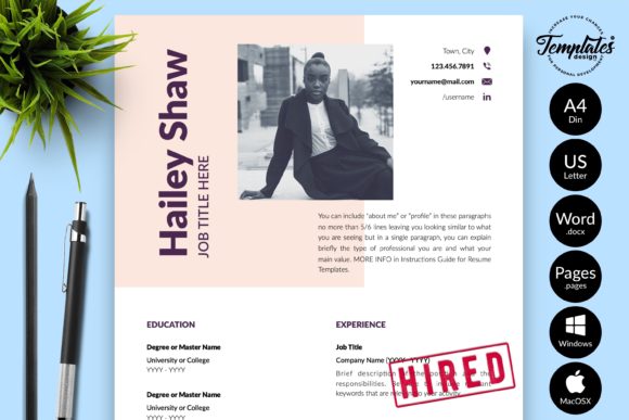 Download Modern Resume CV Template for Word &amp; Pages Hailey Shaw - Cv template Collection